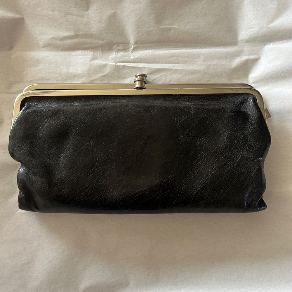 HOBO Lauren Polished Leather Clutch Wallet Black